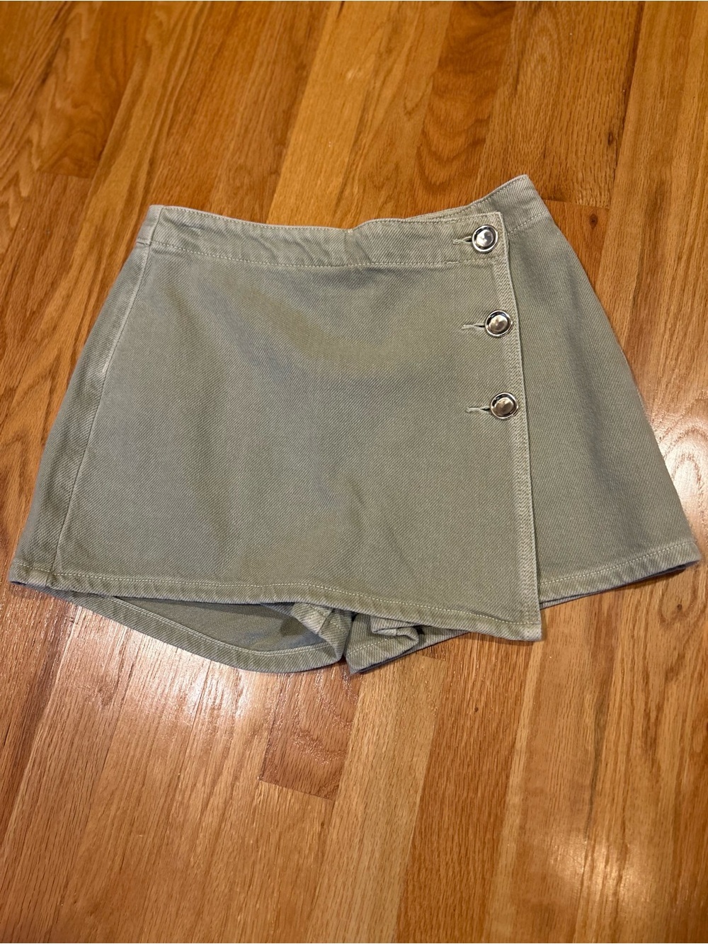 Zara Sage Green Denim Skirt with Gold Buttons NWOT